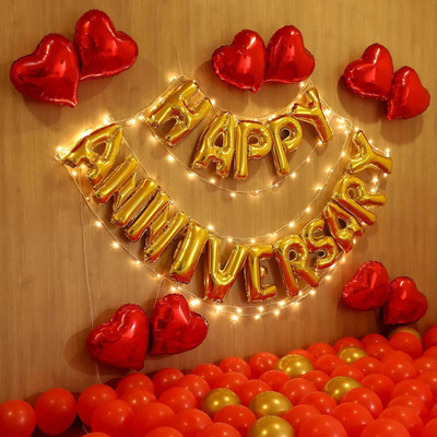 party assets Solid Anniversary Decorations for Home Balloon Kit Balloon(Red, Gold, Pack of 85)
