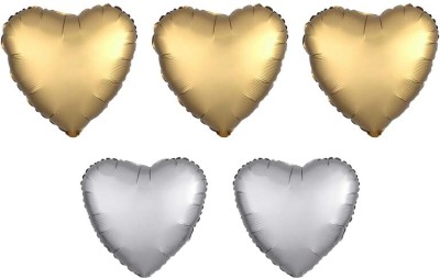 Hippity Hop Solid Heart Shape 18 inch Matte Finish Balloon For Birthday decoration, Wedding Balloon(Gold, Silver, Pack of 5)