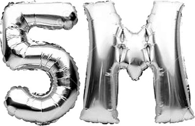 Tejal Trader Solid 5 Million Numbers Celebration Solid Silver '5M' Numerical Foil Balloon Letter Balloon(Silver, Pack of 2)