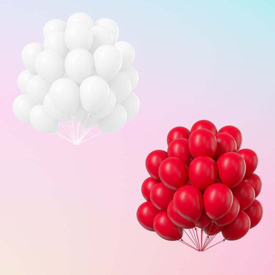 kinegic Solid 50pcs Red and White Balloons Combo Balloon(Multicolor, Pack of 50)