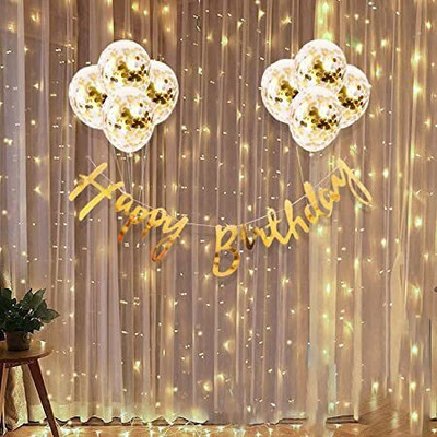 krido Solid Happy Birthday Combo 8 Confetti Balloons + LED Light for Boys Girls Wife Adult Balloon(Gold, Pack of 10)
