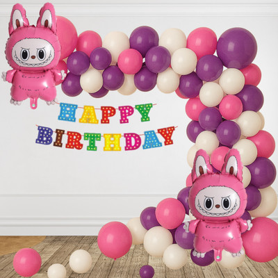 GIFTELLA Solid Labubu Foil Balloon with Multicolor Birthday Banner and Purple, Pink & White Balloon(Pink, Purple, White, Pack of 75)