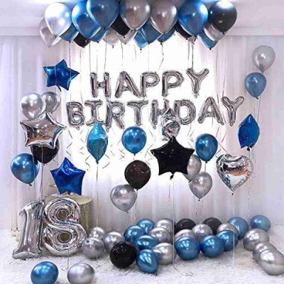 Party clue Solid Happy Birthday Foil Balloon Silver (13 Letter) +50,Blue,Black, Silver Metallic Balloon(Silver, Black, Blue, Pack of 63)