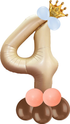 Fun Town Solid Birthday Party Decoration kit Pastel Balloons, Crown, 4 Number Foil Balloons Set Letter Balloon(Beige, Pack of 14)