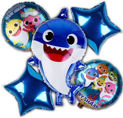 Choice Corner Printed Happy Birthday Baby Shark Kids Birthday Theme Party Decoration Foil Balloons Balloon(Blue, Pack of 5)