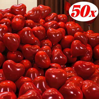 ZAMBOOREE Printed 50pcs Red Heart Balloons Inflatable Latex Balloon for Valentine Day Balloon(Red, Pack of 50)