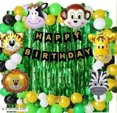 Stylin Solid Happy Birthday with Jungle Theme For Party Decoration Combo Kit Letter Balloon(Gold, Pack of 52)