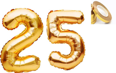 Tejal Trader Solid Solid Golden '25' number for Celebration (Gold, Pack of 3) Balloon(Gold, Pack of 4)
