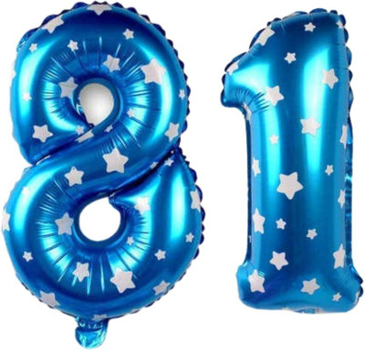 Angolalark Solid Blue Foil Number 81 Letter Balloon(Blue, Pack of 1)