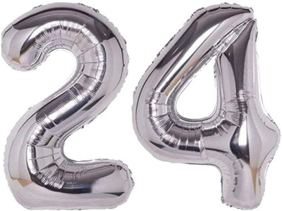 Angolalark Solid Blue Foil Number 24 Letter Balloon(Silver, Pack of 1)