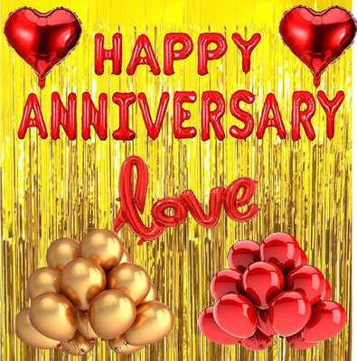 Tejal Trader Solid HARF+30R/G+2GCur+2RHrt+Love Letter Balloon(Gold, Red, Pack of 51)