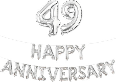 HIRVA Solid 49th Happy Anniversary Decorations Foil Balloon Combo Set Letter Balloon(Silver, Pack of 18)