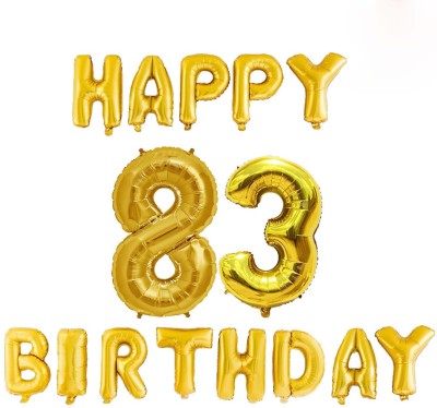 HIRVA Solid 83rd Birthday Decorations Combo – Happy Birthday and 83 Number Foil Balloon Set Letter Balloon(Gold, Pack of 15)