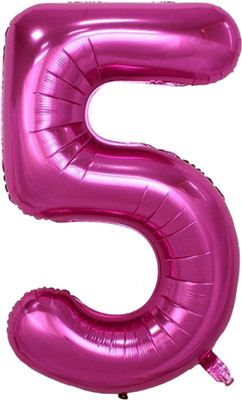 Party Parindey Solid 5 (Five) Numbers Foil-Modern kids Party items Birthday Anniversary Letter Balloon(Pink, Pack of 1)