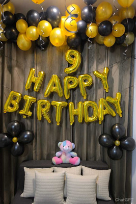 GIFTELLA Solid Black & Gold balloon with Happy Birthday & 9 no. Foil Balloon(Black, Gold, Pack of 105)