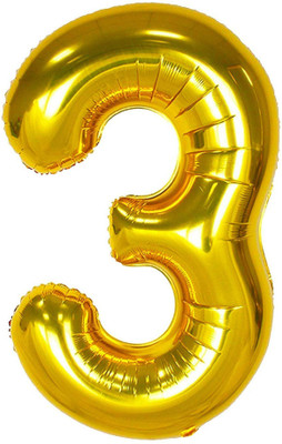 Party Parindey Solid 3 (Three) Numbers Foil-Modern kids Party items Birthday Anniversary Letter Balloon(Gold, Pack of 1)