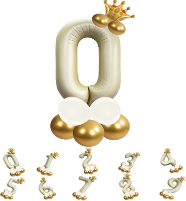 Fun Town Solid Birthday/Anniversary Decoration Pastel Balloons,Crown,0 Number Foil Balloons Set Balloon(Beige, Pack of 14)