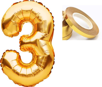 PARTY MIDLINKERZ Solid Golden '3' number Numerical Foil(Set of 2)