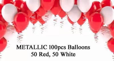 ARV Solid Birthaday Decoration item-Pack of -100 Balloon(Red, White, Pack of 100)