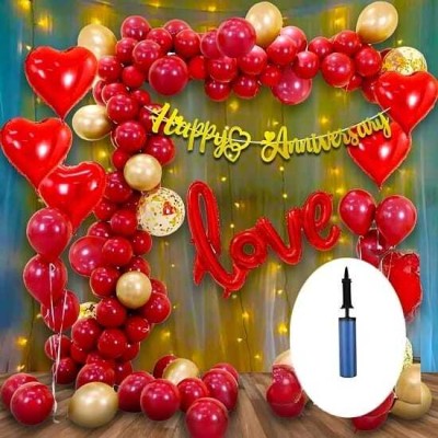 Lets celebrate Printed Happy Anniversary Decoration Kit for Home-Pack of 39pcs Items Balloon(Red, Gold, Pack of 39)