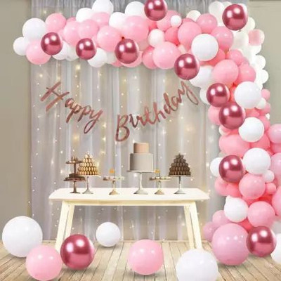 PARTY MIDLINKERZ Solid Net Happy Birthday Decoration kit Combo with Led Light and Net Curtain Balloon(Multicolor, Pack of 2)