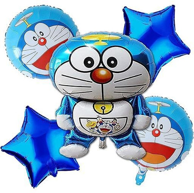 DD Enterprises Printed Doraemon Theme Foil Balloon Set – Blue Helium Balloons for Boys Birthday Party Balloon(Blue, Pack of 5)