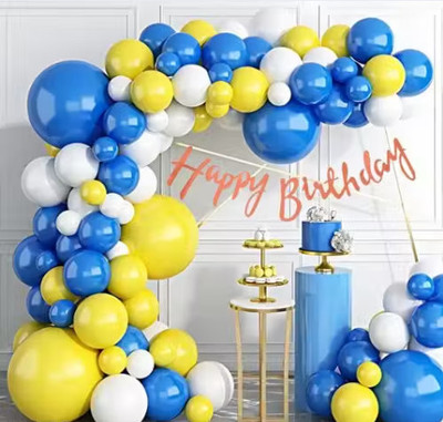 PBBS Solid Yellow, White and Dark Blue Balloons for Happy Birthday Boys Girls Kids Balloon(Yellow, White, Blue, Pack of 50)