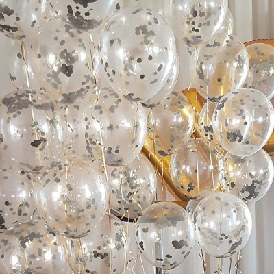 DEQUERA Solid Silver Glitter Transparent Confetti Balloons For Balloon Garland Cocktail Party Balloon(Silver, Pack of 20)