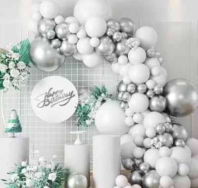 PARTY BREEZE Solid White Silver Balloons For Party birthday baby shower christmas decorations Balloon(White, Silver, Pack of 50)