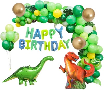 Bash N Splash Printed Happy Birthday Dinosaur theme Balloon Green & chrome Balloon Pack of 78 Balloon(Gold, Green, Yellow, Pack of 78)