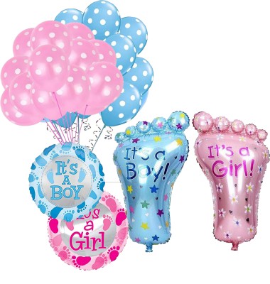 Hippity Hop Solid It's a Girl Printed & It's a Boy Printed Combo Balloon(Pink, Blue, Pack of 24)