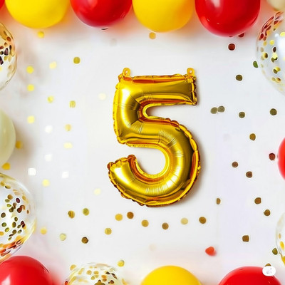 shree maruti shopping Solid 5 Number Helium Birthday/Anniversary Balloon Balloon(Gold, Pack of 1)