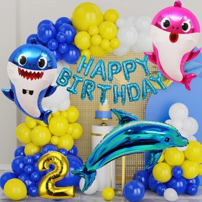 Giftzadda Printed DOLPHIN FISH WATER THEME FOIL BALLOON SET OF 46 FOR BIRTHDAY THEME DECORATION Balloon(Multicolor, Pack of 46)