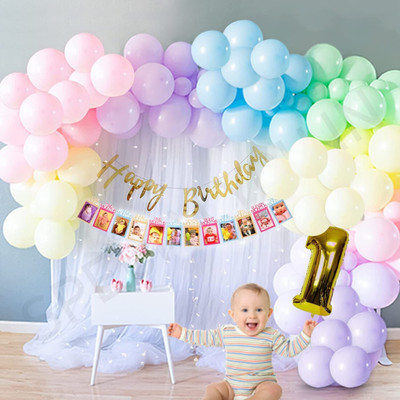 specialyou.in Printed Pastel Rainbow net fabric backdrop,Balloon Garland arch tape, Fairy LED lights Balloon(Multicolor, Pack of 61)