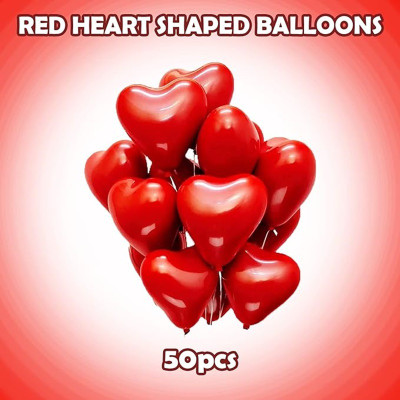 krido Solid Heart Balloons For Decoration Balloon(Red, Pack of 50)