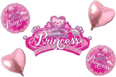 FLIPZONE Solid Princess Crown Happy Birthday Decoration 5 Pcs for Kids Adult Birthday Party Balloon(Multicolor, Pack of 5)