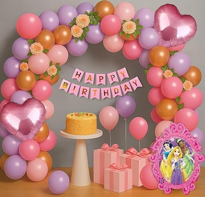 Flying Hub Solid Princess Theme Birthday Decoration - 71Pcs princess birthday theme decoration Balloon(Multicolor, Pack of 71)