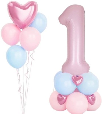 Bash N Splash Printed Heart Theme Birthday Pink Blue Balloon Standee Marquee DIY 1st First One Number Balloon Bouquet(Pink, Blue, Pack of 18)