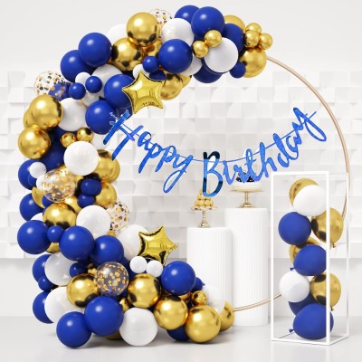 SOI Solid Happy Birthday Royal Blue Gold Balloons Garland Arch Kit for Birthday Balloon(Multicolor, Pack of 38)