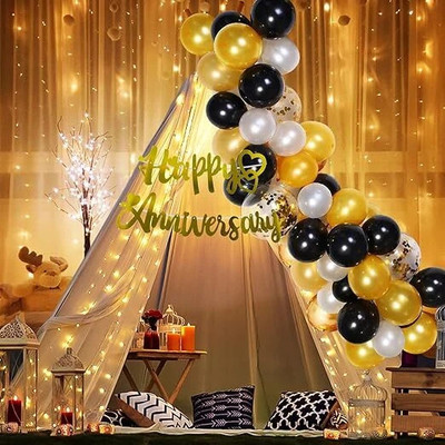 PARTY MIDLINKERZ Solid Anniversary Decoration kit wife husband White Net Curtain, LED Light Canopy Balloon(Multicolor, Pack of 26)