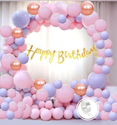 PARTY MIDLINKERZ Solid Pink, Purple Theme Birthday Decoration Items kit combo for Girl & Boys Balloon(Pink, Pack of 61)