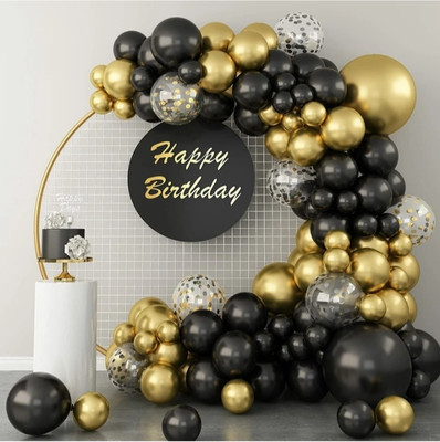 FLIPZONE Printed Solid Black Gold Balloons Garland Kit Of 103 Pcs For Party Decorations Balloon Balloon(Multicolor, Pack of 103)