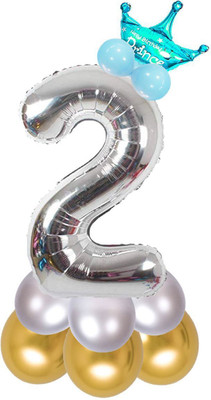 Party Parindey Solid 2 (Two) Numbers Foil-Modern kids Party items Birthday Anniversary Decorations Letter Balloon(Silver, Pack of 1)