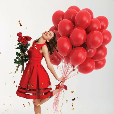 Sambaby Solid Metallic Red Balloon Balloon(Red, Pack of 50)