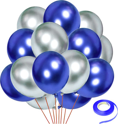 kinegic Solid Blue & Silver for Birthday|Anniversary|Baby Shower|Party Decoration Kit Balloon(Blue, Pack of 50)