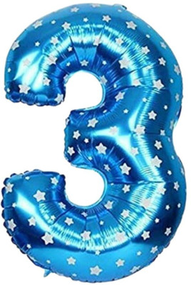 Angolalark Solid Blue Foil Number 3 Letter Balloon(Blue, Pack of 1)