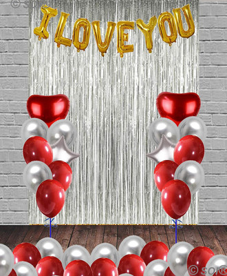 Tejal Trader Solid SOIILUG+SC2+RHrt2+SStr2+30S/R Letter Balloon(Red, Silver, Gold, Pack of 44)