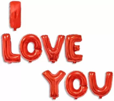 Wynk Solid I LOVE YOU Red Foil Letter Balloons 8 Alphabets Letter Balloon(Red, Pack of 8)