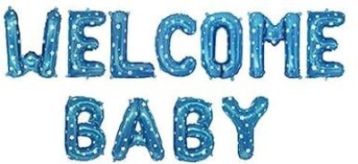 Abhinandan Decors Printed Welcome Baby Blue Foil Letters Balloon Bouquet(Blue, Pack of 11)