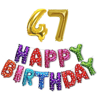 kinegic Solid 47th Birthday Decorations Combo – Happy Birthday and 47 Number Foil Balloon Set Letter Balloon(Multicolor, Pack of 15)